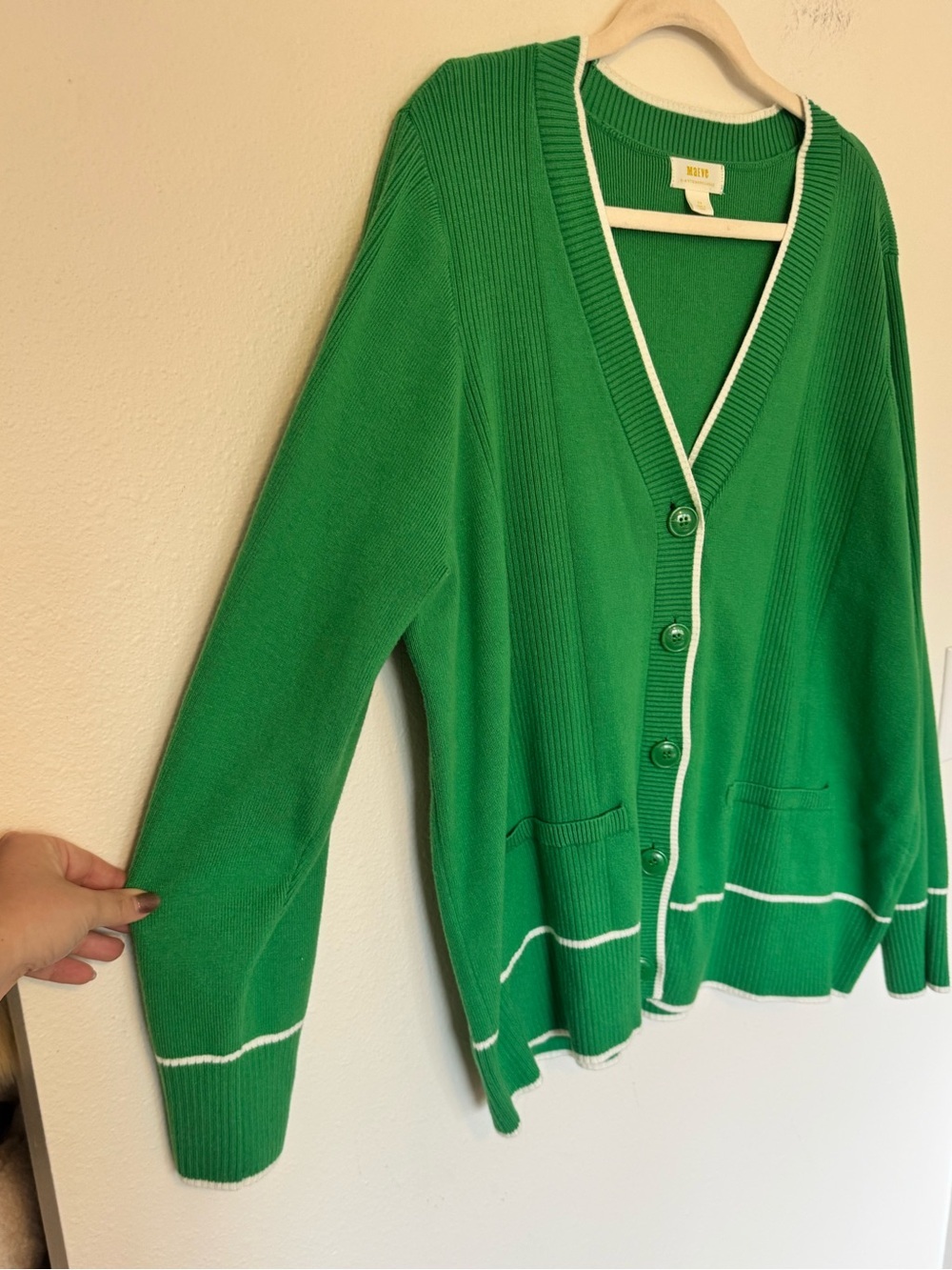 Maeve Anthropologie Womens Button Down Cardgian Green White Size 2X Plus EUC - Picture 4 of 8